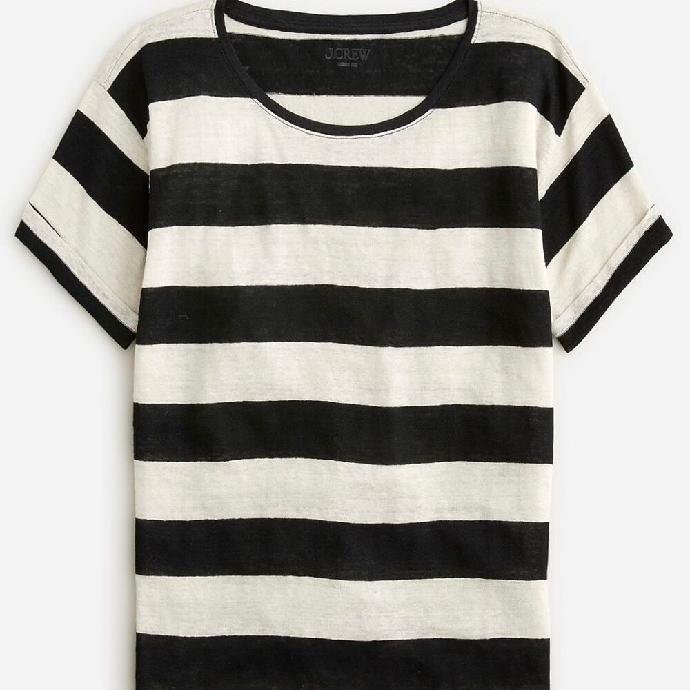 J. Crew Linen roll-cuff crewneck T-shirt in stripe L